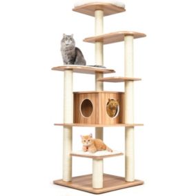 Arbre à Chat XXL 175 CM en Bois, avec Plateformes, Coussins Confortables, Poteaux en Sisal, Conception Anti-Bascule, Naturel