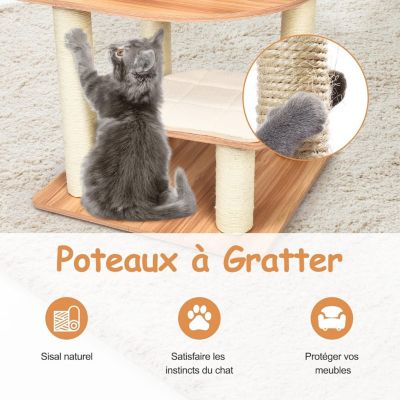 Arbre à Chat XXL 175 CM en Bois, avec Plateformes, Coussins Confortables, Poteaux en Sisal, Conception Anti-Bascule, Naturel