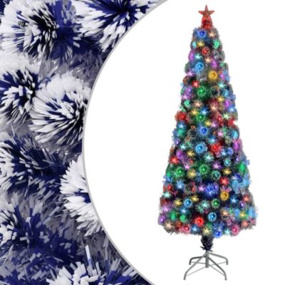 Arbre de Noël artificiel pré-éclairé blanc/bleu fibre optique vidaXL