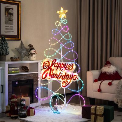 Arbre de Noël Pliable avec Structure en Fer, Inclus Panneau de Lettres en Tissu et étoile en Tissu, 216 Ampoules LED