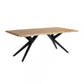 ARCANE - Table de Repas 200cm en Acacia Massif Piétement Evasé Métal Noir