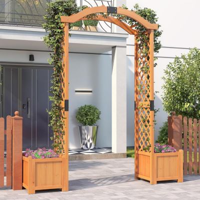 Arche de Jardin avec 2 Jardinières Surélevées 200CM, pour Plantes,Fleurs Herbes Légumes Fruits en Bois Massif, Porte Allée Jardin