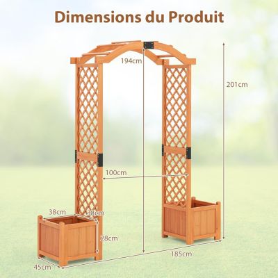 Arche de Jardin avec 2 Jardinières Surélevées 200CM, pour Plantes,Fleurs Herbes Légumes Fruits en Bois Massif, Porte Allée Jardin