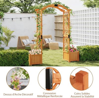 Arche de Jardin avec 2 Jardinières Surélevées 200CM, pour Plantes,Fleurs Herbes Légumes Fruits en Bois Massif, Porte Allée Jardin