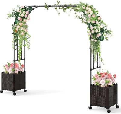 Arche de Jardin avec 2 Jardinières Surélevées, Roues Verrouillables,pour Plantes Fleurs Herbes Légumes Fruits (288x40x202CM)