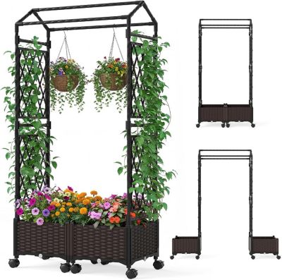 Arche de Jardin avec Bacs à Plante,2 en 1 Jardinières Auto Arrosants avec Treillis Roulettes,Toit Suspendu Trous Drainage
