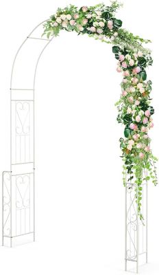 Arche de Jardin Fer Forgé Blanc Arche Rosier pour Plantes Grimpantes Treillis d'Arche