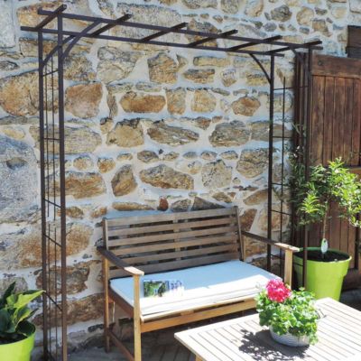 Arche de jardin pergola en fer vieilli tubes carrés grand modèle + 4 supports poteaux à enfoncer