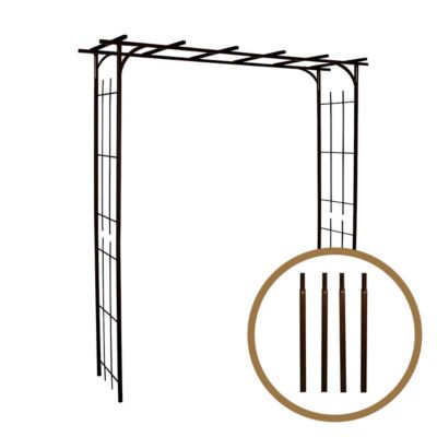 Arche de jardin pergola en fer vieilli tubes carrés grand modèle + 4 supports poteaux à enfoncer