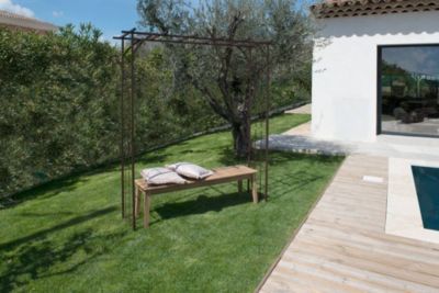 Arche de jardin pergola en fer vieilli tubes carrés grand modèle + 4 supports poteaux à enfoncer