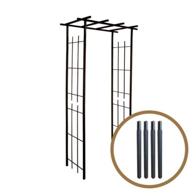 Arche de jardin pergola en fer vieilli tubes carrés petit modèle + 4 supports poteaux à enfoncer