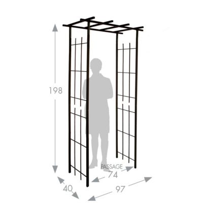 Arche de jardin pergola en fer vieilli tubes carrés petit modèle + 4 supports poteaux à enfoncer