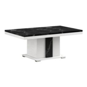 ARIANE - Table Basse Pied Central Blanc et Aspect Marbre Noir