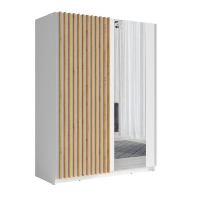Armoire 150 cm avec 2 portes coulissantes, coloris blanc et chene  Collection STRANO