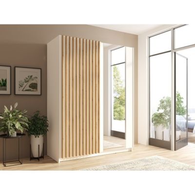 Armoire 150 cm avec 2 portes coulissantes, coloris blanc et chene  Collection STRANO