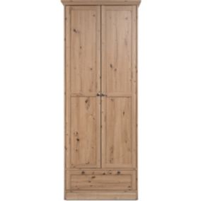 Armoire 2 portes 1 tiroir effet chêne 80 cm - Saga