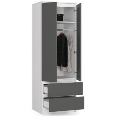Armoire : 2 portes, 2 tiroirs, 60 x 180 x 51 cm, blanc & gris graphite