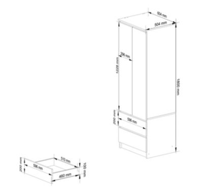 Armoire : 2 portes, 2 tiroirs, 60 x 180 x 51 cm, blanc & gris graphite