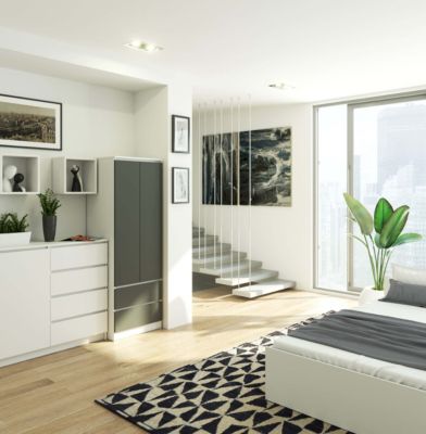 Armoire : 2 portes, 2 tiroirs, 60 x 180 x 51 cm, blanc & gris graphite