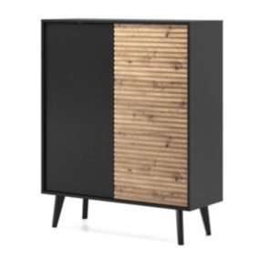 Armoire : 2 Portes, 6 Étagères, Noir / Chêne Artisan, 104 X 83 X 39 Cm
