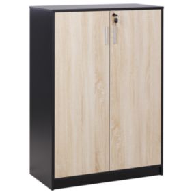 Armoire à 2 portes bois clair et noir 117 cm ZEHNA