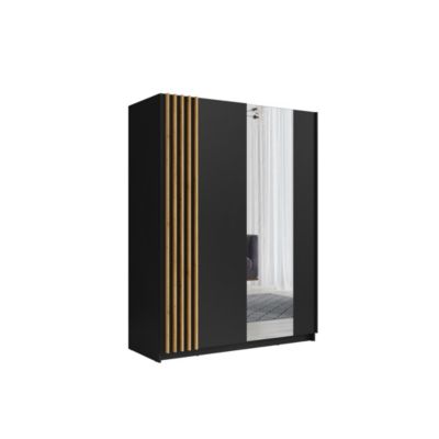 Armoire 2 portes coulissantes 150 cm - noir et chene - Collection VARIA