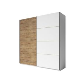 Armoire 2 portes coulissantes 200cm couleur chêne et blanc. Collection FLOYD