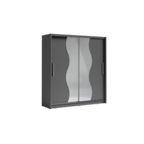 Armoire 2 portes coulissantes avec miroir 205 cm - gris graphite - Collection BAHIA