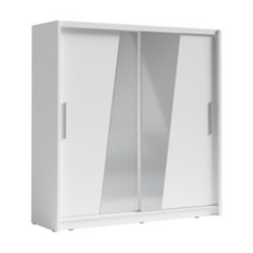 Armoire 2 portes coulissantes avec miroir oblique 205 cm - blanc - Collection BAHIA