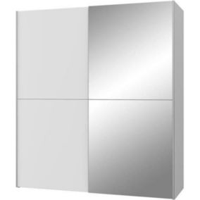 Armoire 2 portes coulissantes + miroir - Panneaux de particules - Blanc mat - 170,3 x 61,2 x 190,5