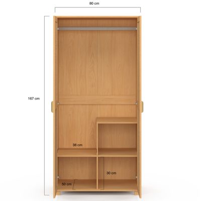 Armoire 2 portes EDHEN bois et cannage penderie 80 cm avec étagères rangement