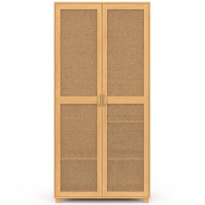 Armoire 2 portes EDHEN bois et cannage penderie 80 cm avec étagères rangement