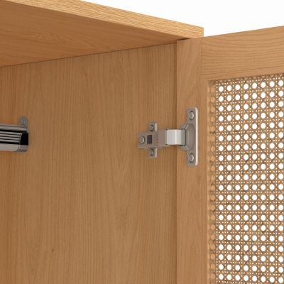 Armoire 2 portes EDHEN bois et cannage penderie 80 cm avec étagères rangement