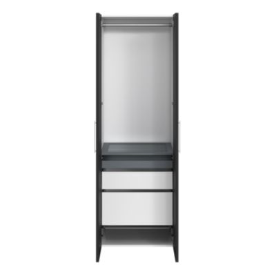 Armoire 2 tablettes 2 tiroirs 2 portes battantes noir et blanc GoodHome Atomia H. 225 x L. 75 x P. 58 cm