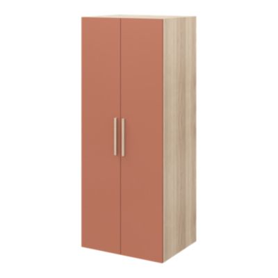 Armoire 2 tablettes 2 tiroirs 2 portes battantes terracotta et effet chêne GoodHome Atomia H. 225 x L. 75 x P. 58 cm