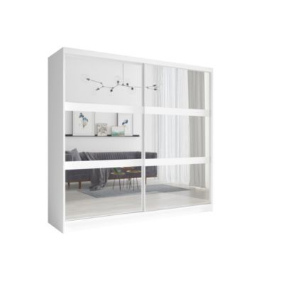 Armoire 230 cm 2 portes coulissantes avec miroir - blanc - Collection NOFI