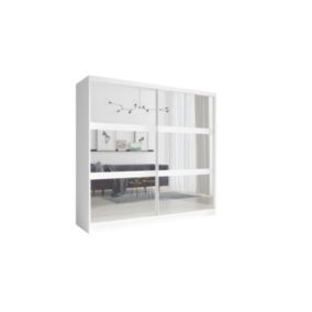 Armoire 230 cm 2 portes coulissantes avec miroir - blanc - Collection NOFI