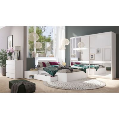 Armoire 230 cm 2 portes coulissantes avec miroir - blanc - Collection NOFI
