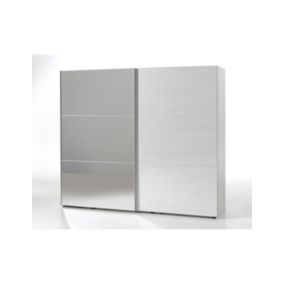 Armoire 250cm pour chambre à coucher avec 2 portes coulissantes dont une avec miroir collection OLGA coloris blanc effet bois