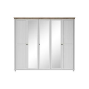 Armoire 250x220 avec 5 portes. Coloris blanc et chêne. Collection ASSIA