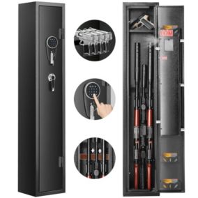 Armoire à 3 Fusils 4 Pistolets en Acier Coffre-Fort pour Armes à Feu 2 Façons de Verrouillage Mot de Passe et 2 Clés
