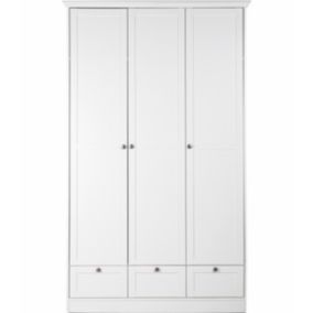 Armoire 3 portes 3 tiroirs blanche 120 cm - Alix