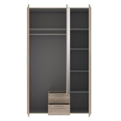 Armoire 3 portes battantes avec 1 miroir + 2 tiroirs - chêne Sonoma - 121 x 54 x 200 cm - SELKEÄ