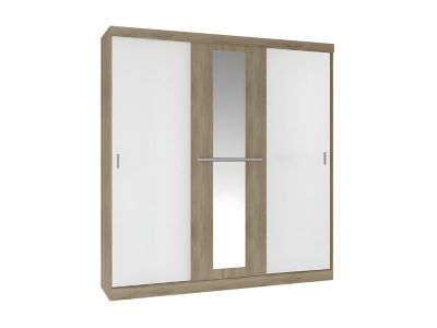 Armoire 3 portes coulissantes - Avec miroir - L205 cm - Naturel et beige - DIDDA II