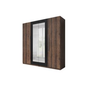 Armoire 4 portes avec miroirs couleur chêne foncé et noir - IRINA