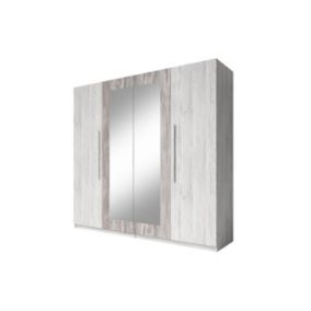 Armoire 4 portes avec miroirs couleur gris clair et gris foncé - IRINA