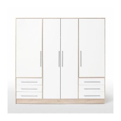 Armoire 4 portes battantes + 6 tiroirs- Bois aggloméré - Chene et blanc ...