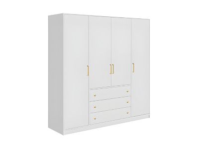 Armoire 4 portes et 3 tiroirs - L196 cm - Blanc - LIZANDRO