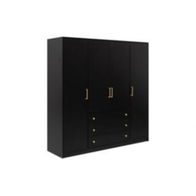 Armoire 4 portes et 3 tiroirs - L196 cm - Noir - LIZANDRO