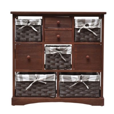 Armoire 4 Tiroir 5 Panier Bois Pvc Marron Country 69x69x30